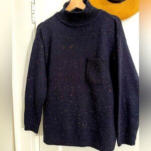 Wool blend marled women’s navy mock neck sweater with pocket